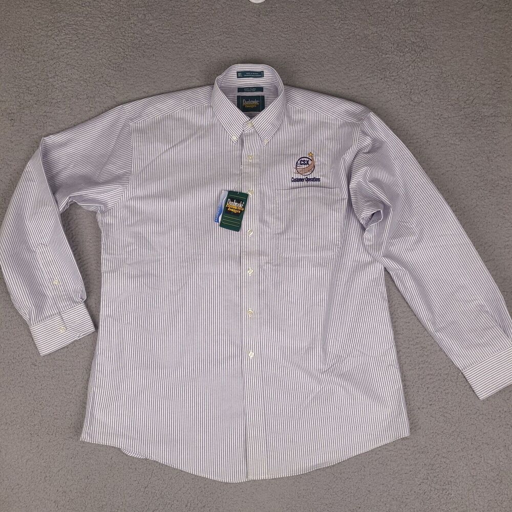 Vintage‎ Dunbrooke Shirt Mens XL White Blue Striped Distinctive Images Button Up